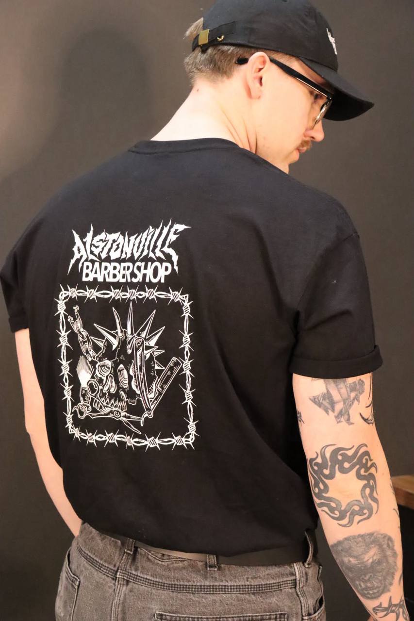 Black ABS shirt with the Alstonville Barber Shop back print
